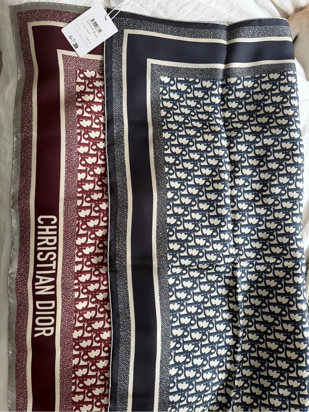 Dior Burgundy & Cream Monogram Silk Scarf